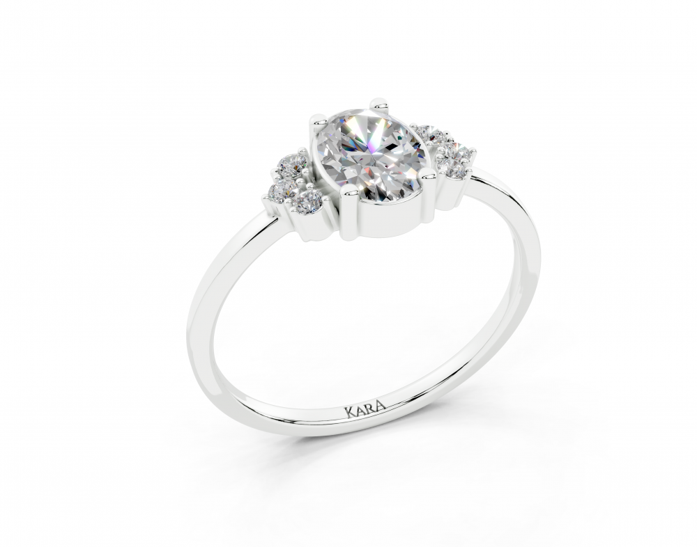 Oval Cut 0.66ct center diamond ring with 0.08ct round diamonds