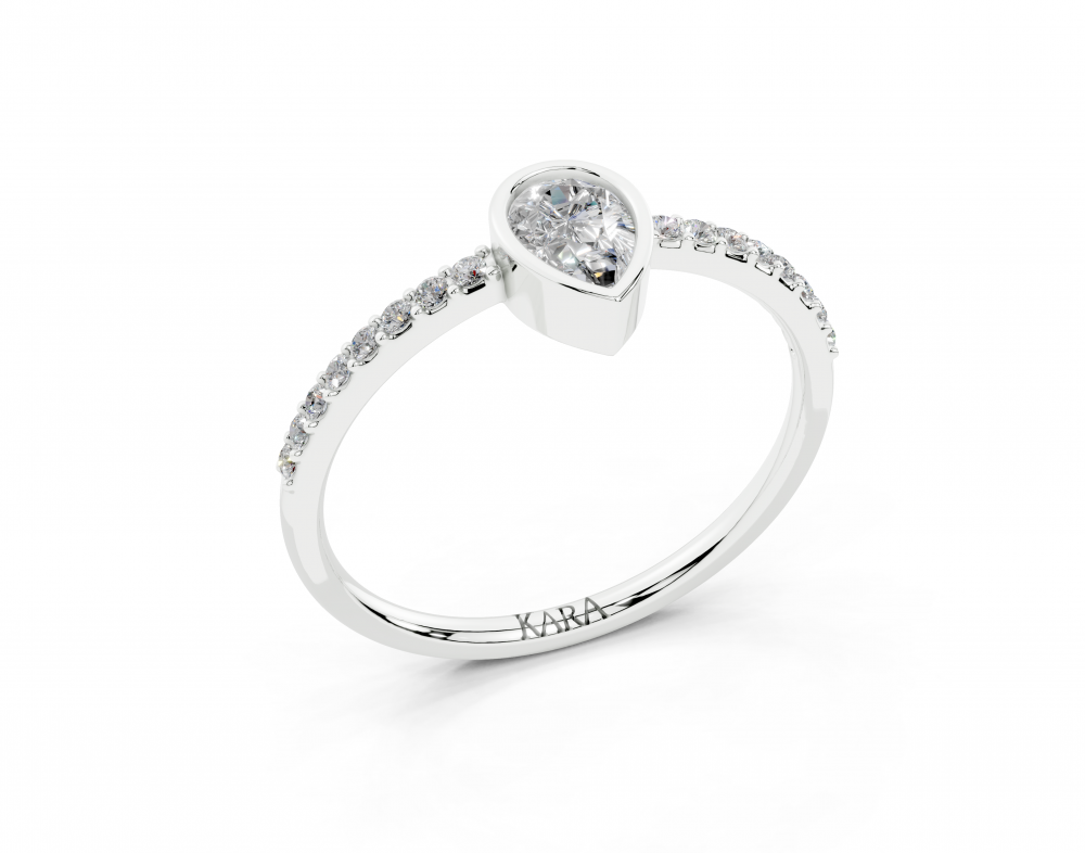 Ring with central 0.35ct Pear Cut diamond and 0.10ct round side diamonds