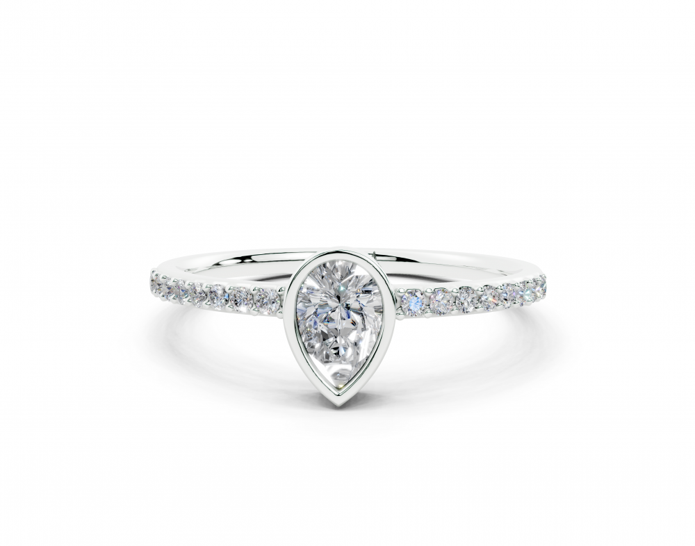 Ring with central 0.35ct Pear Cut diamond and 0.10ct round side diamonds
