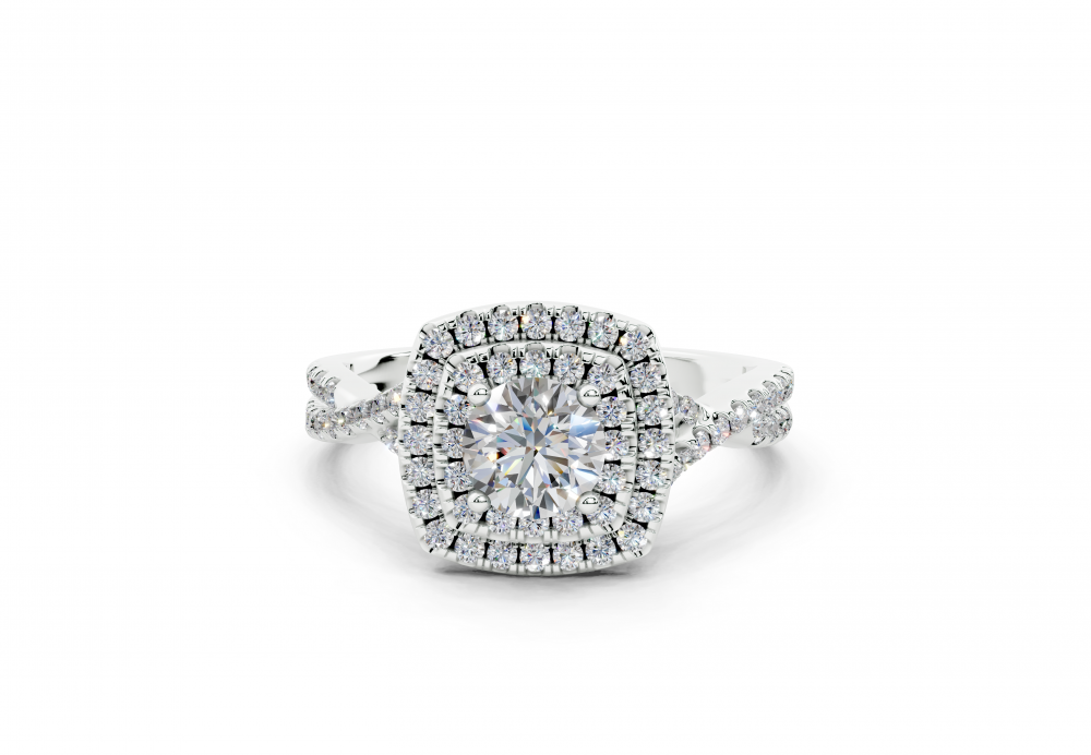 Ring with 0.47ct round center diamond and 0.49ct side diamonds