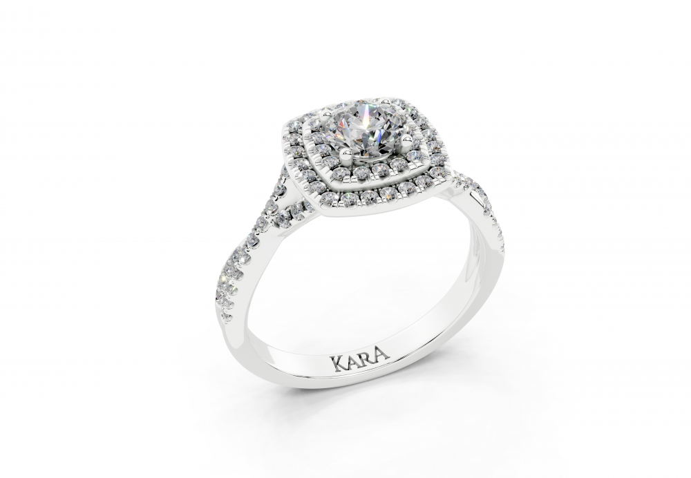 Ring with 0.47ct round center diamond and 0.49ct side diamonds