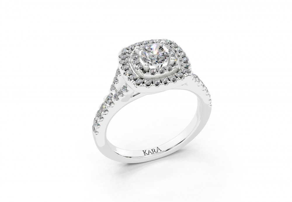 Ring with 0.47ct Cushion Cut Center diamond and 0.37ct side diamonds