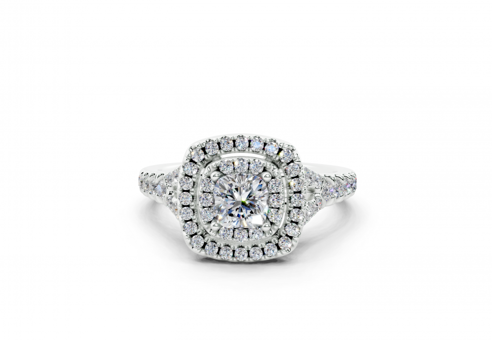 Ring with 0.47ct Cushion Cut Center diamond and 0.37ct side diamonds