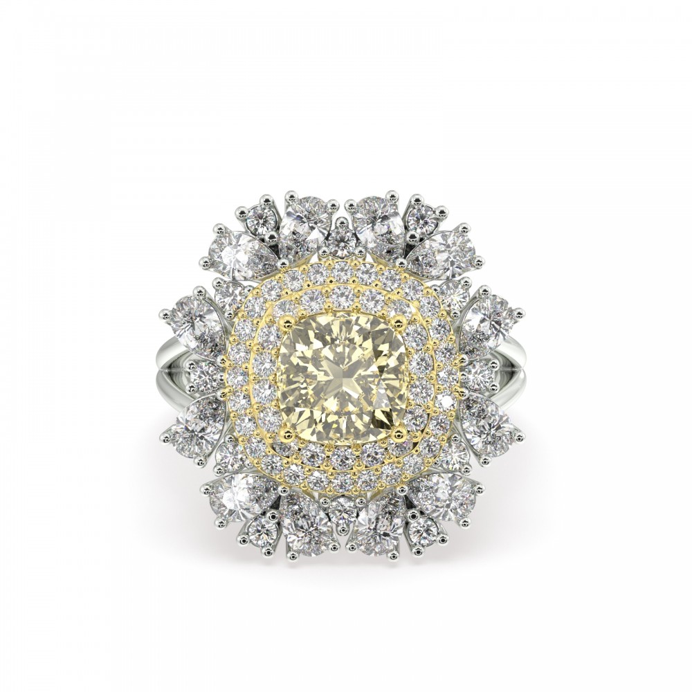 Ring with 1.68 ct Fancy Diamond and 1.63 ct Mix Diamonds