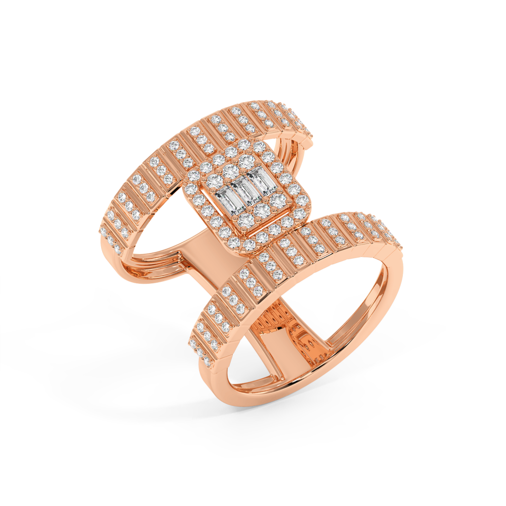Ring with 0.11 ct Baget Diamonds and 0.50 ct round diamonds