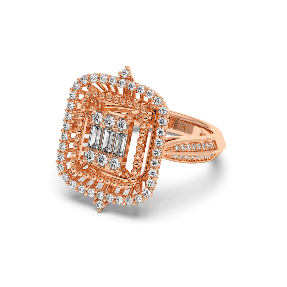 Ring with 0.13 ct Baget Diamonds and 0.46 ct round diamonds