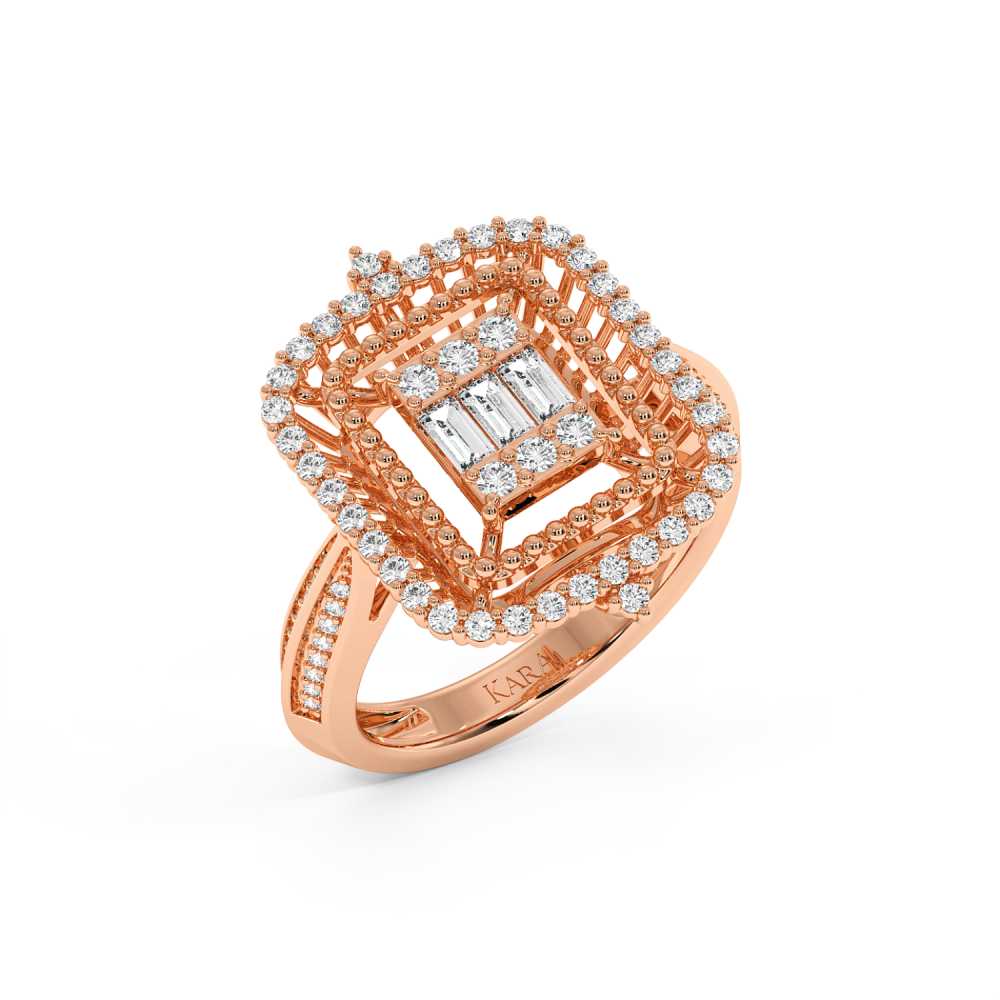 Ring with 0.13 ct Baget Diamonds and 0.46 ct round diamonds