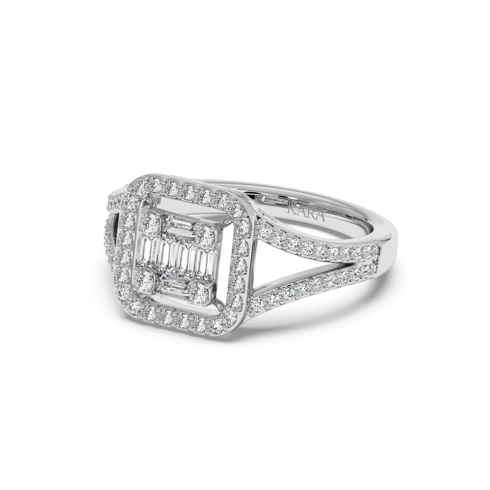 Ring with 0.20ct Baget Diamonds and 0.30ct Round Diamonds