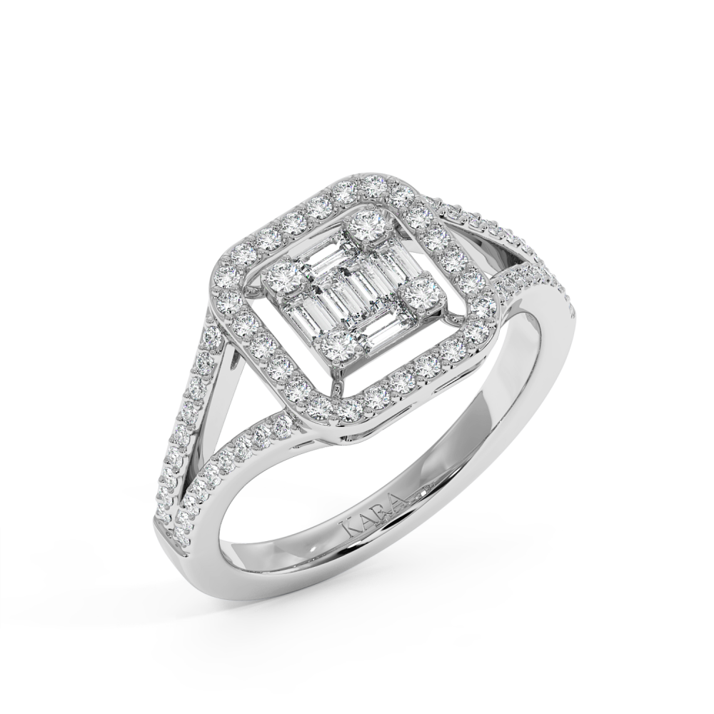 Ring with 0.20ct Baget Diamonds and 0.30ct Round Diamonds