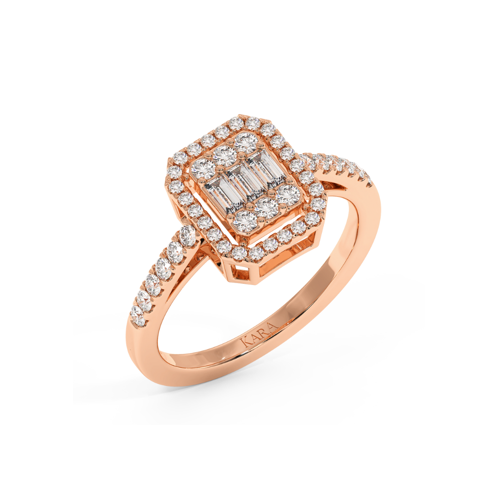 Ring with 0.25 ct baget diamonds and 0.33 ct round diamonds