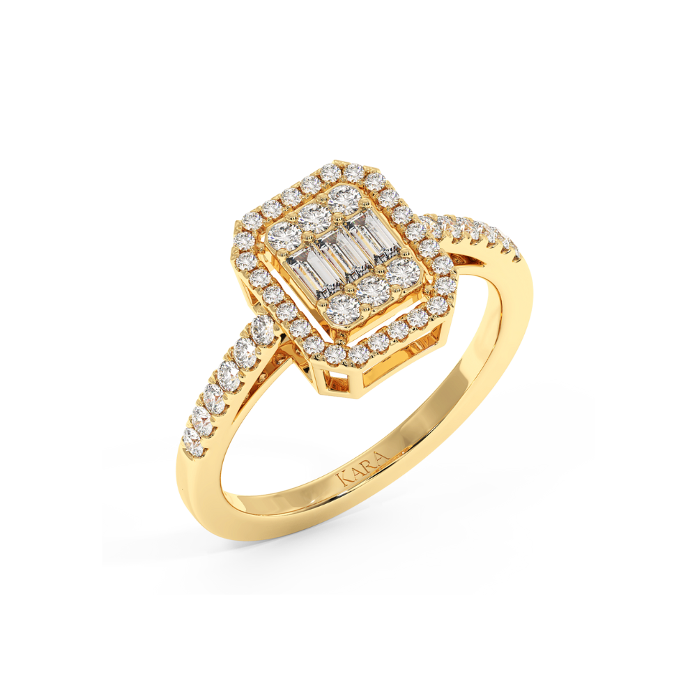 Ring with 0.25 ct baget diamonds and 0.33 ct round diamonds