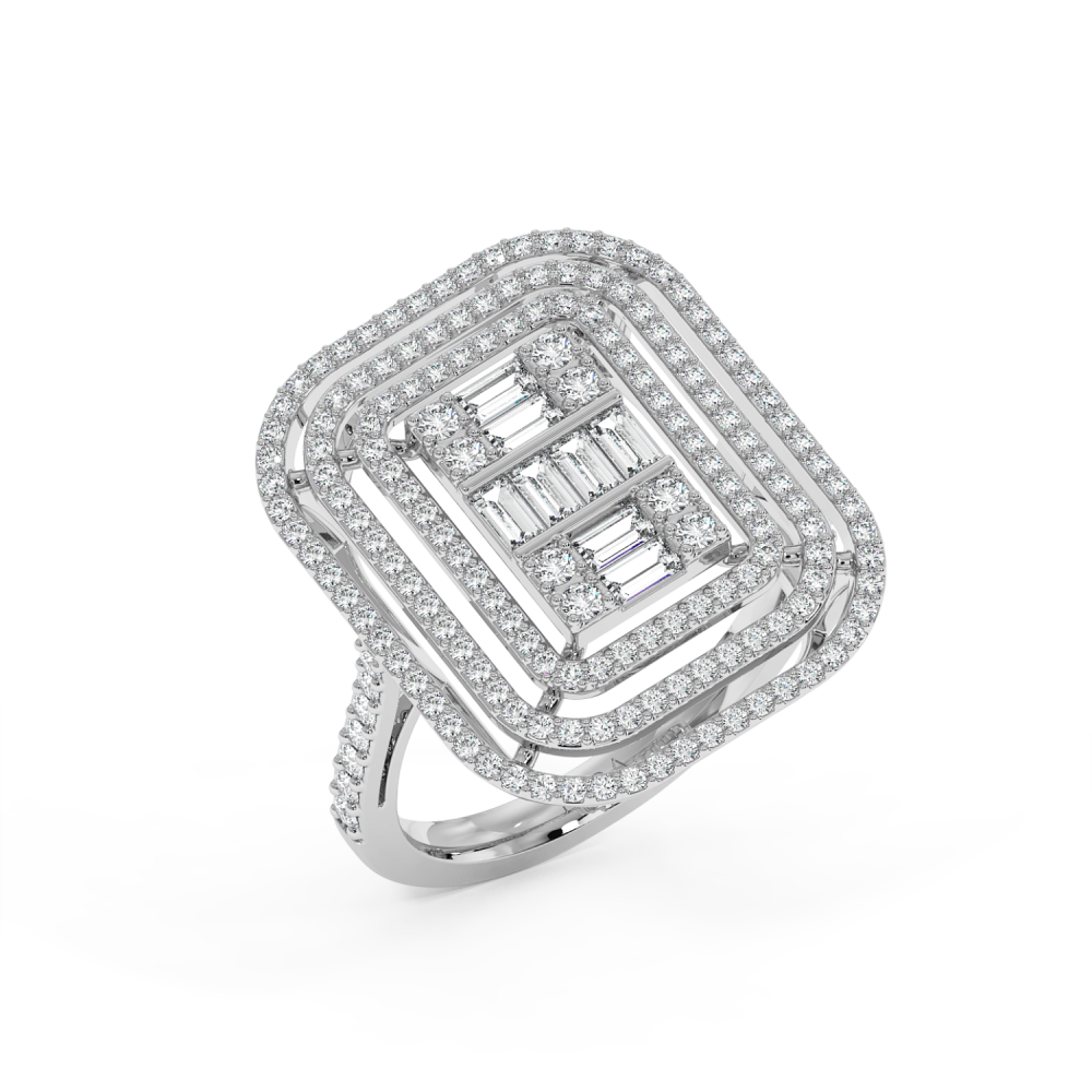Ring with 0.27 ct Baget Diamonds and 0.82 ct round diamonds