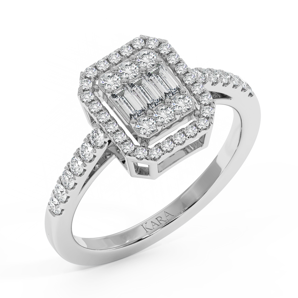 Ring with 0.28ct Baget Diamonds and 0.45 ct round diamonds