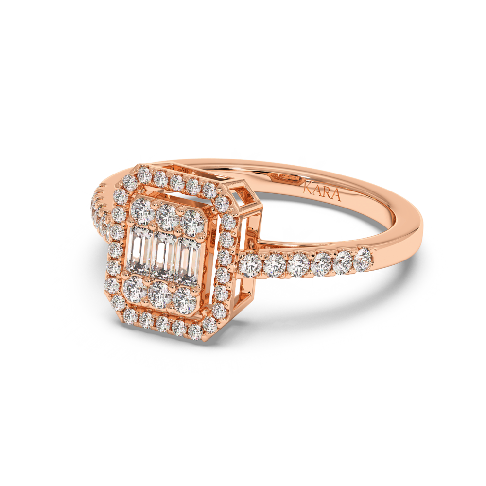 Ring with 0.28ct Baget Diamonds and 0.45 ct round diamonds