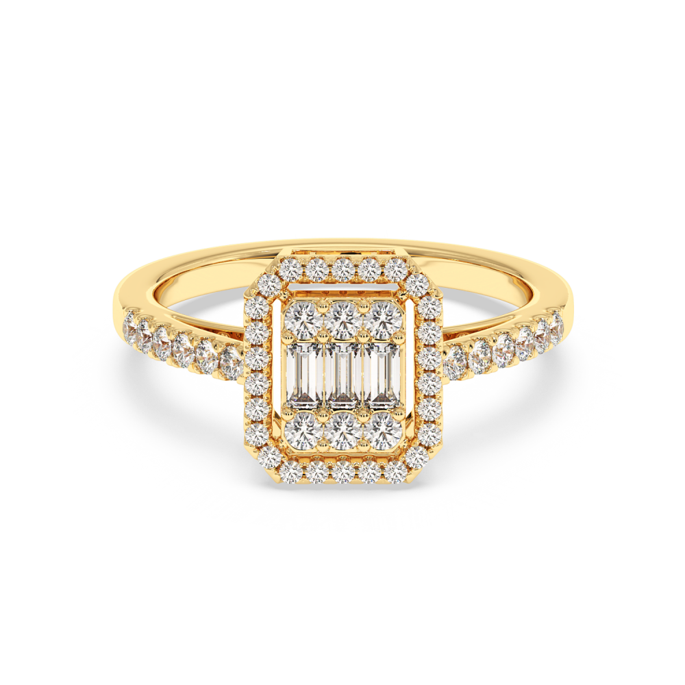 Ring with 0.28ct Baget Diamonds and 0.45 ct round diamonds