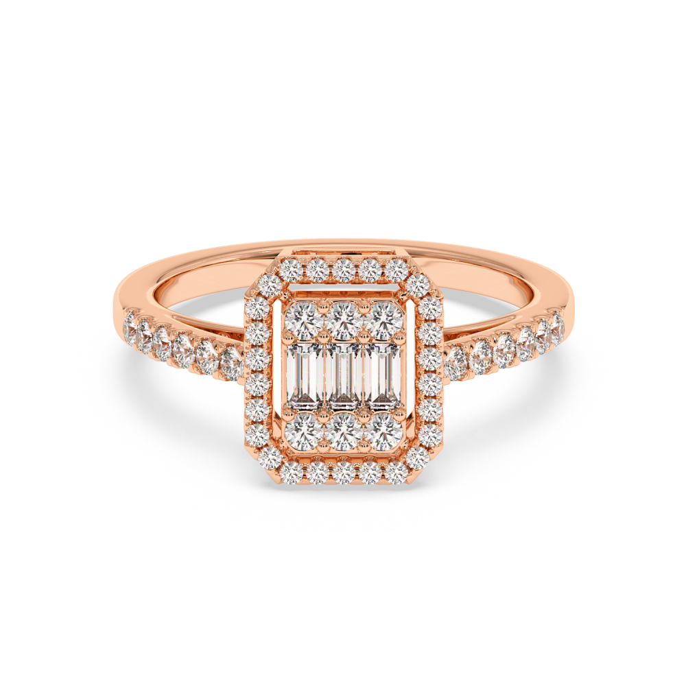 Ring with 0.28ct Baget Diamonds and 0.45 ct round diamonds