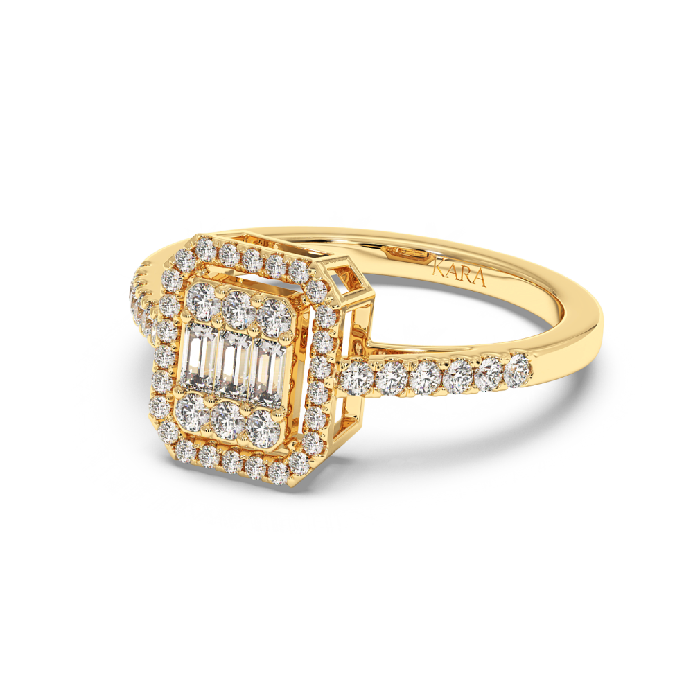 Ring with 0.28ct Baget Diamonds and 0.45 ct round diamonds