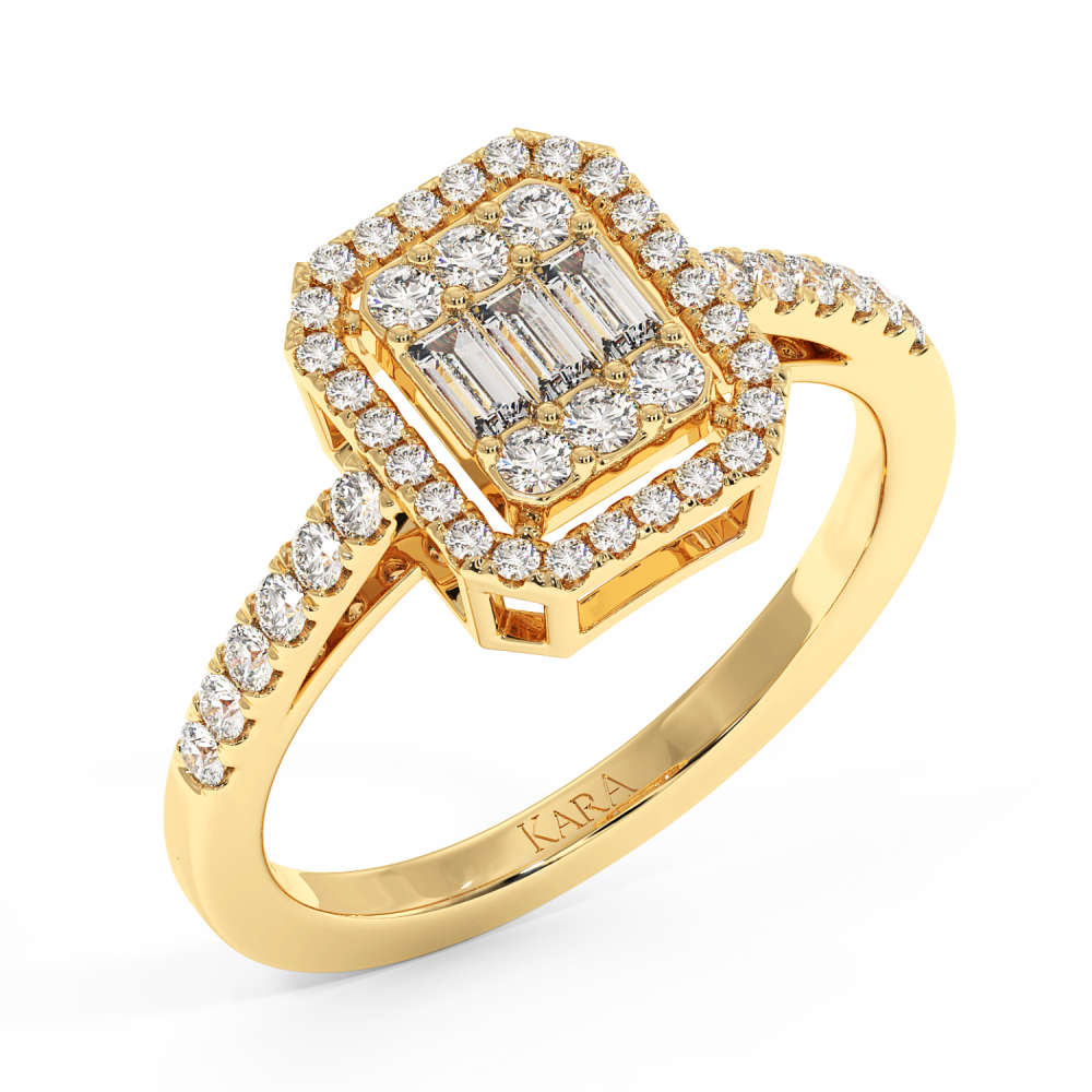 Ring with 0.28ct Baget Diamonds and 0.45 ct round diamonds