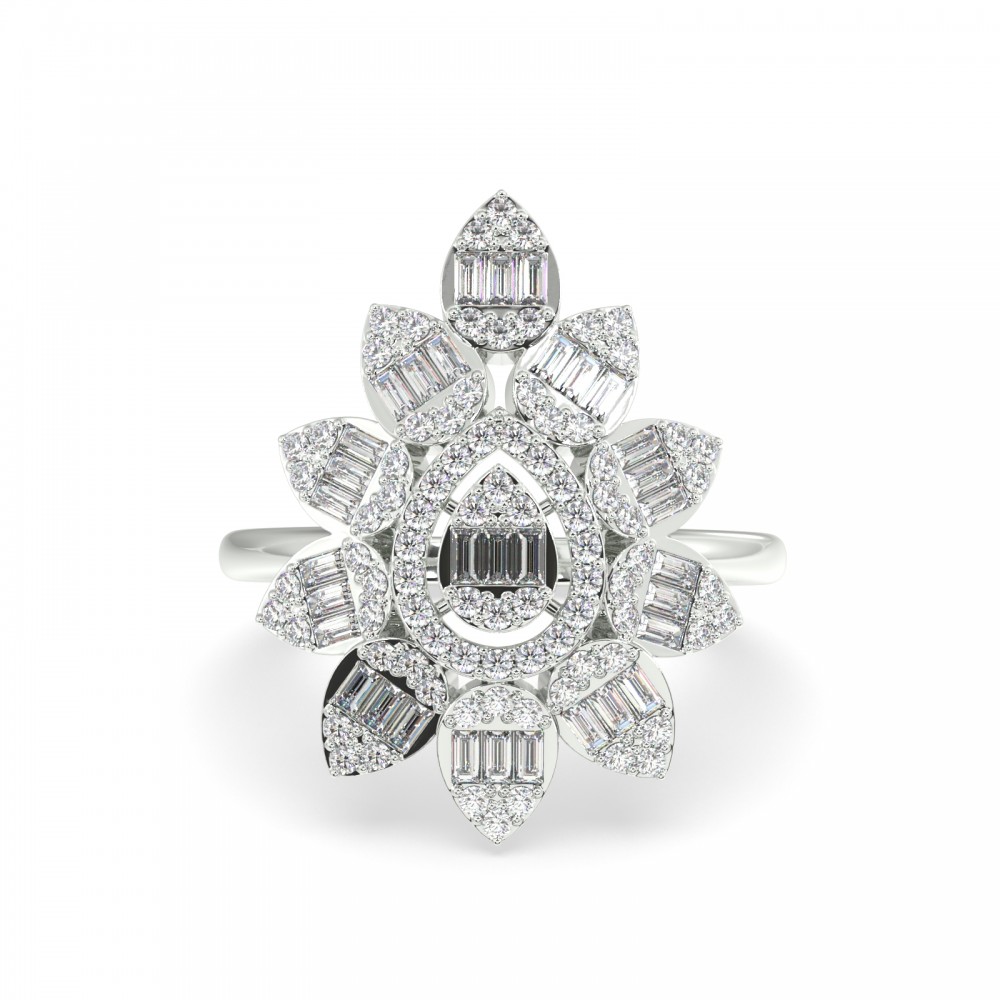 Ring with 0.45 ct Baget Diamonds and 0.42 ct round cut diamonds