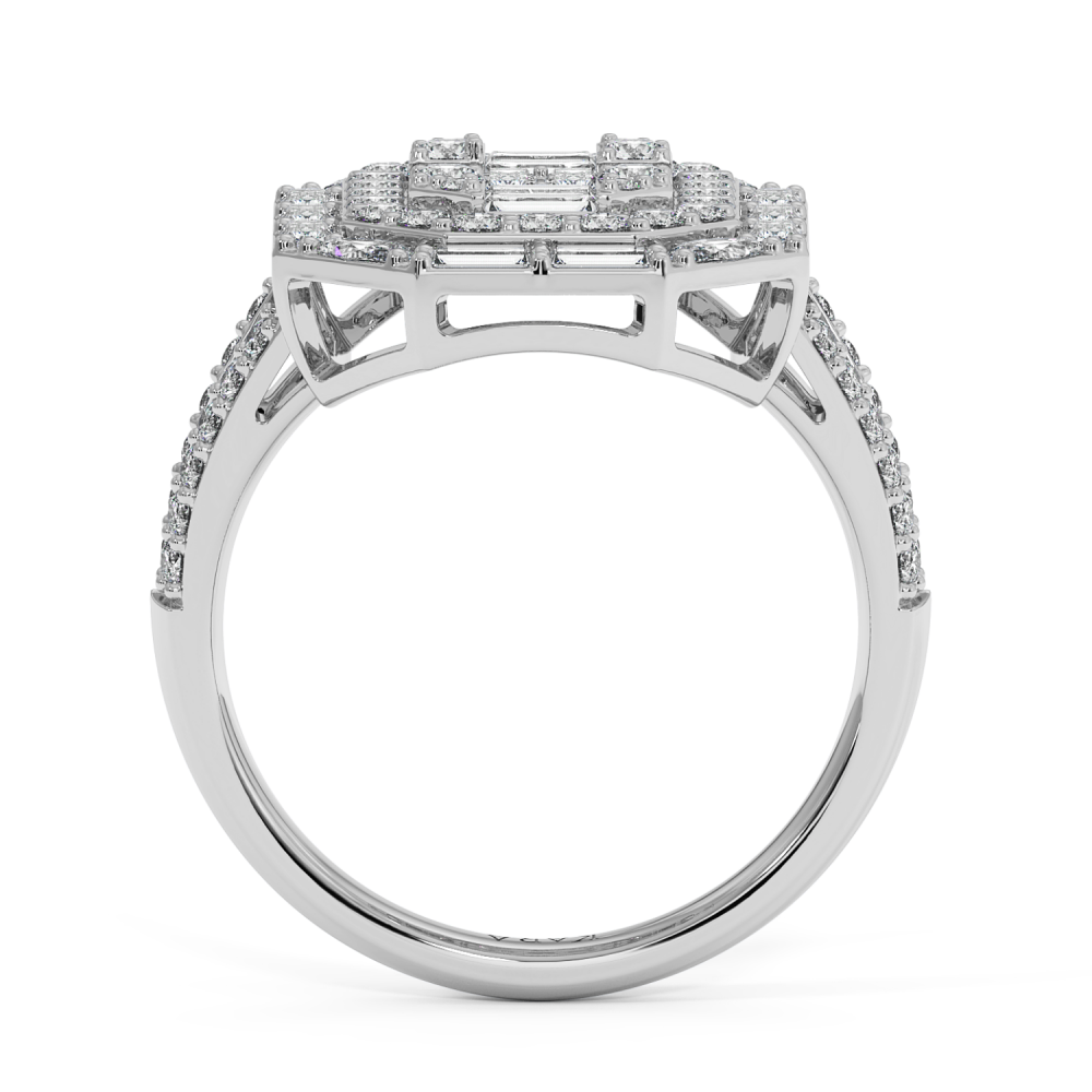 Ring with 0.53 ct baget diamonds, 0.24 ct marquise diamonds and 0.60 ct round diamonds
