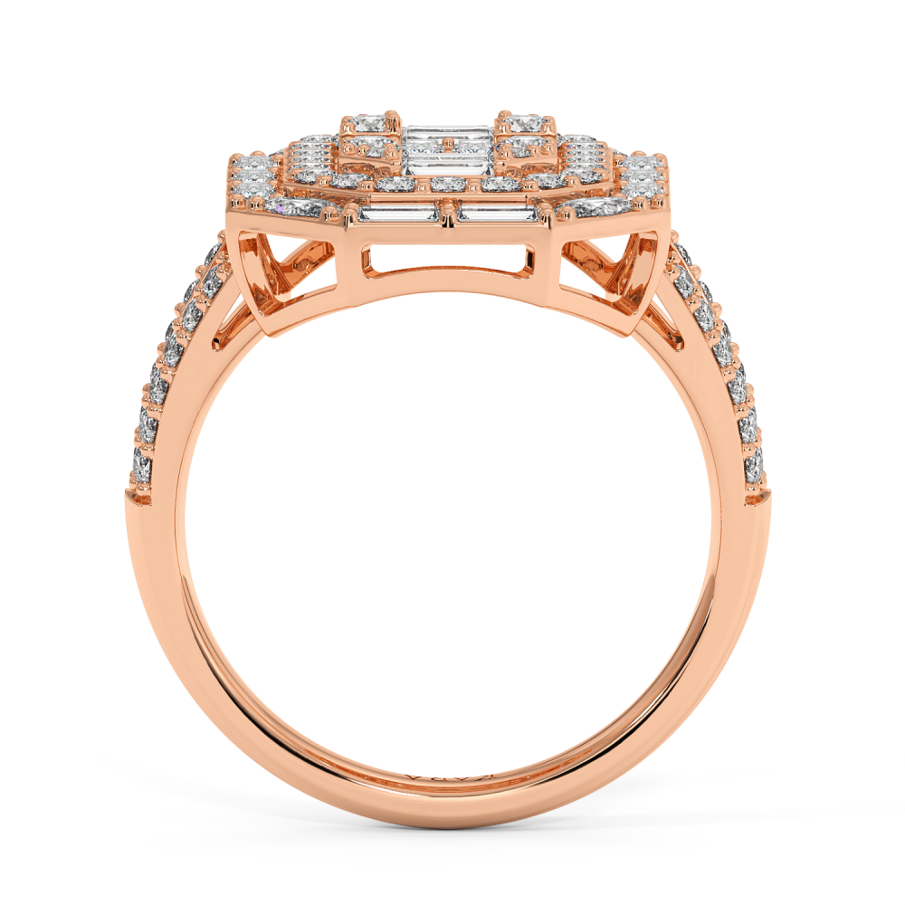 Ring with 0.53 ct baget diamonds, 0.24 ct marquise diamonds and 0.60 ct round diamonds