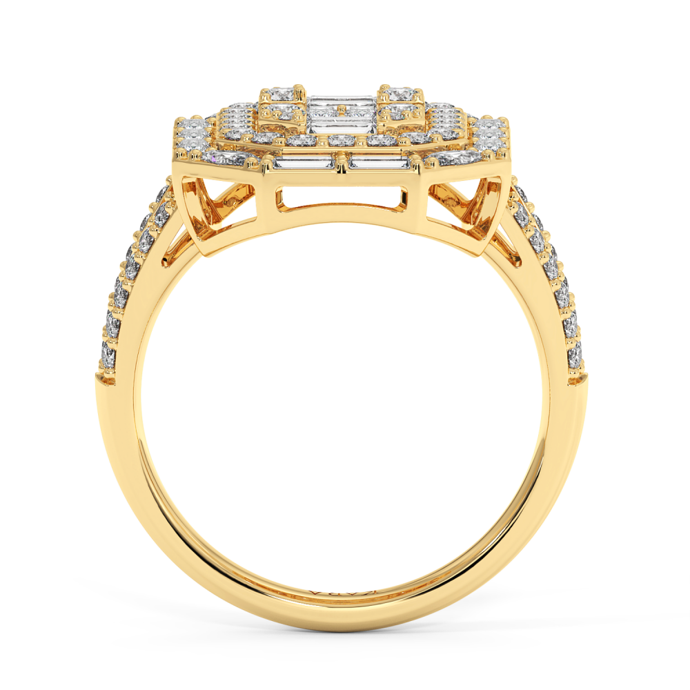 Ring with 0.53 ct baget diamonds, 0.24 ct marquise diamonds and 0.60 ct round diamonds