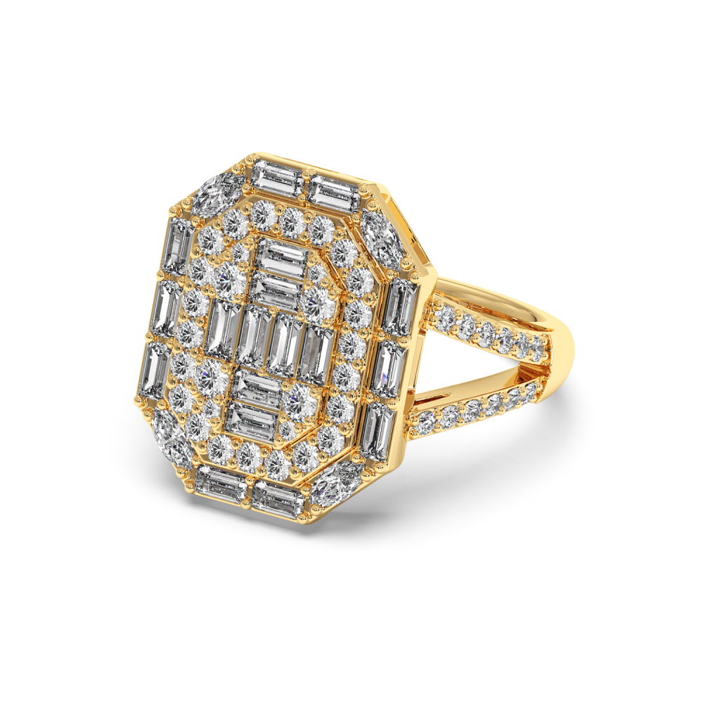 Ring with 0.53 ct baget diamonds, 0.24 ct marquise diamonds and 0.60 ct round diamonds