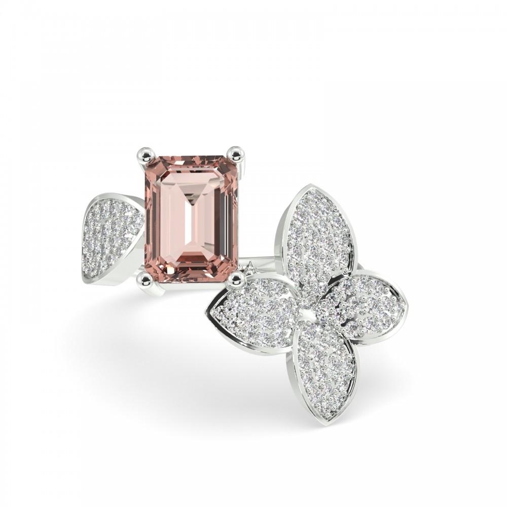 Ring with 0.42 ct Diamonds and 2.01 ct Smoky Quartz