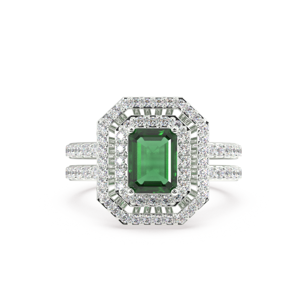 Ring with Diamonds of 0.58 ct and Emerald of 0.78 ct
