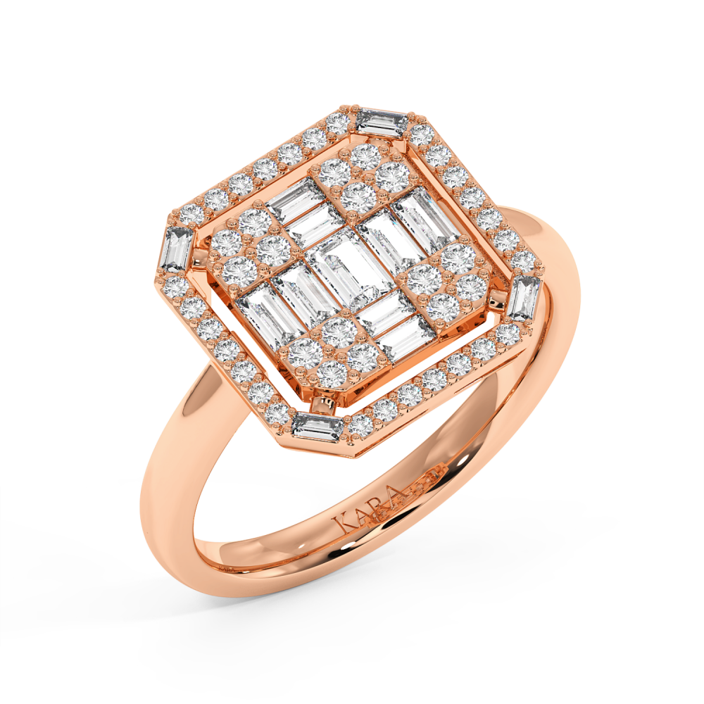 Ring with 0.30 ct Round Diamonds and 0.28 ct Baget Diamonds