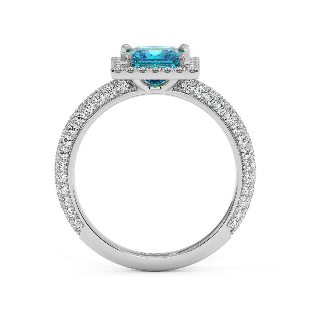 Ring with 0.74 ct Diamonds and 1.00 ct Blue-Topaz