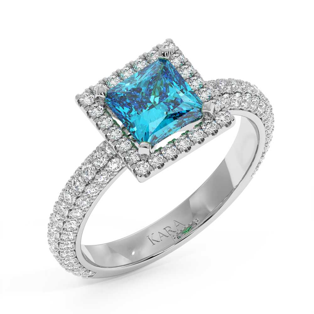 Ring with 0.74 ct Diamonds and 1.00 ct Blue-Topaz