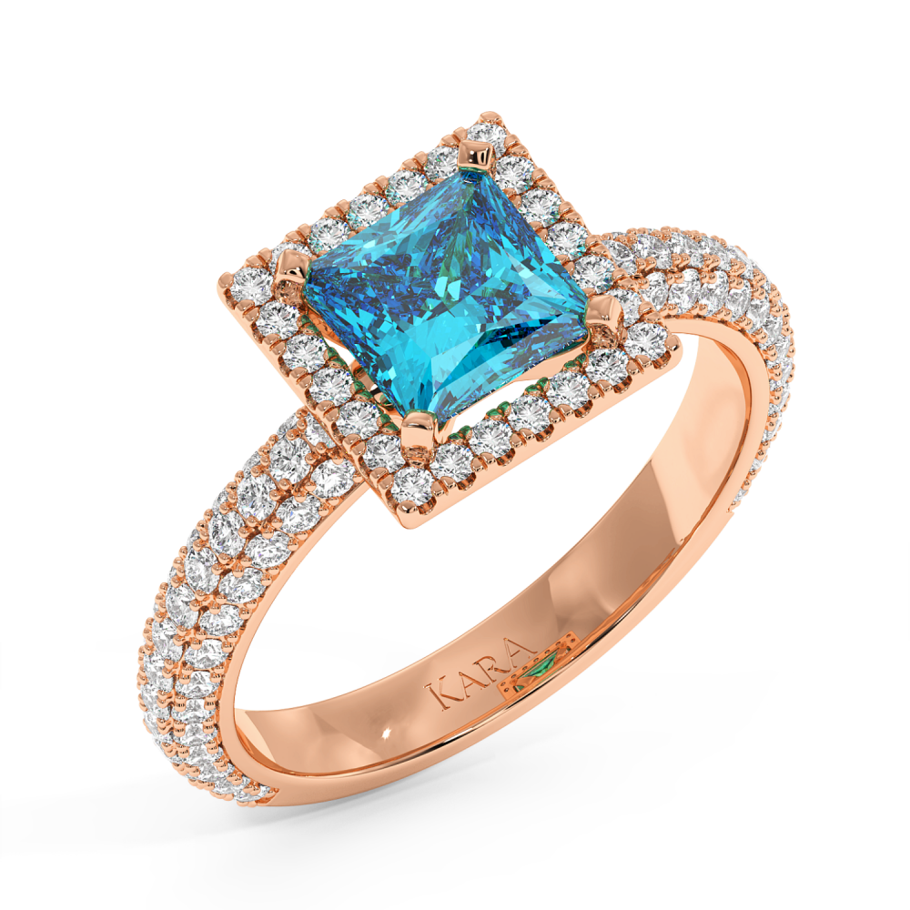 Ring with 0.74 ct Diamonds and 1.00 ct Blue-Topaz