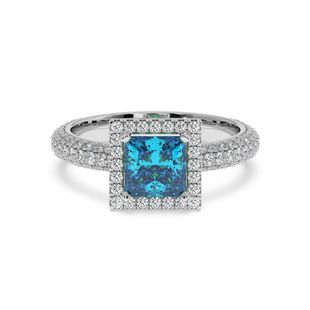 Ring with 0.74 ct Diamonds and 1.00 ct Blue-Topaz
