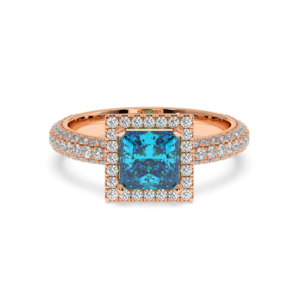 Ring with 0.74 ct Diamonds and 1.00 ct Blue-Topaz