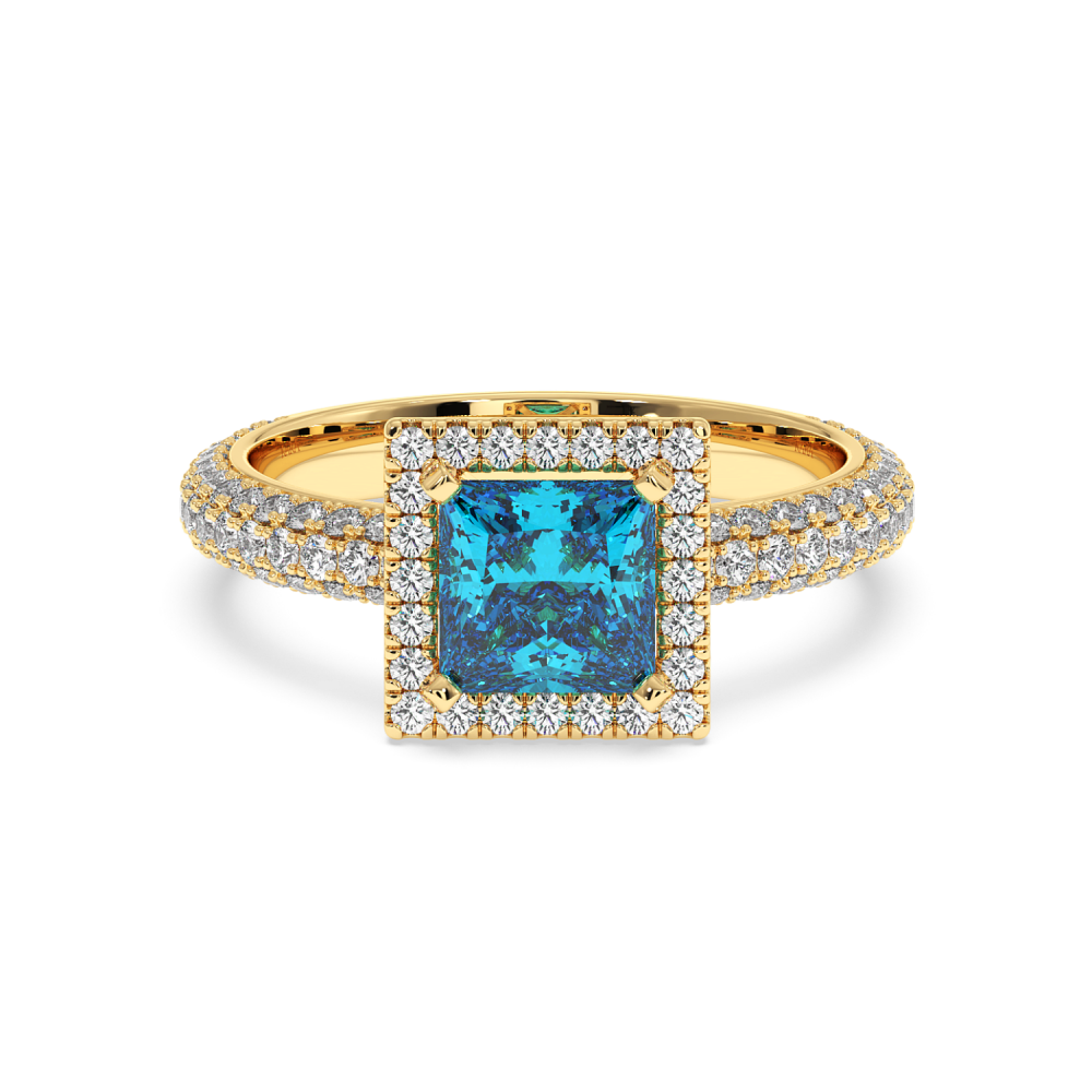 Ring with 0.74 ct Diamonds and 1.00 ct Blue-Topaz