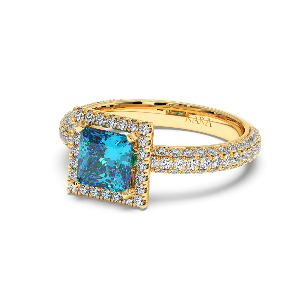 Ring with 0.74 ct Diamonds and 1.00 ct Blue-Topaz