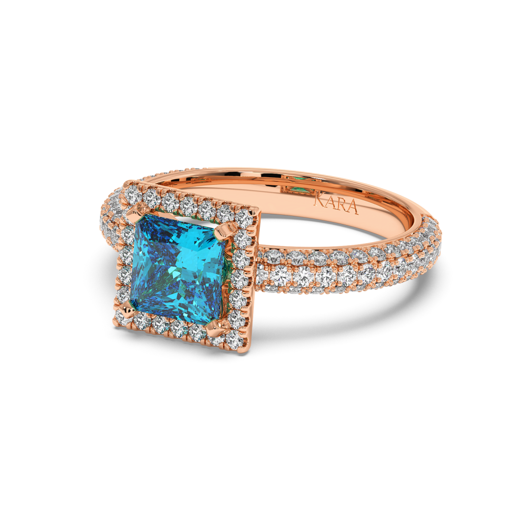Ring with 0.74 ct Diamonds and 1.00 ct Blue-Topaz