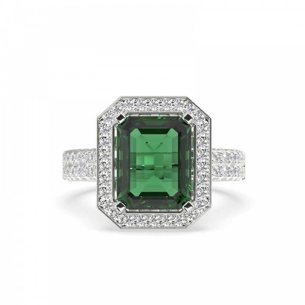 Ring with Diamonds of 0.76 ct and Emerald of 3.84 ct