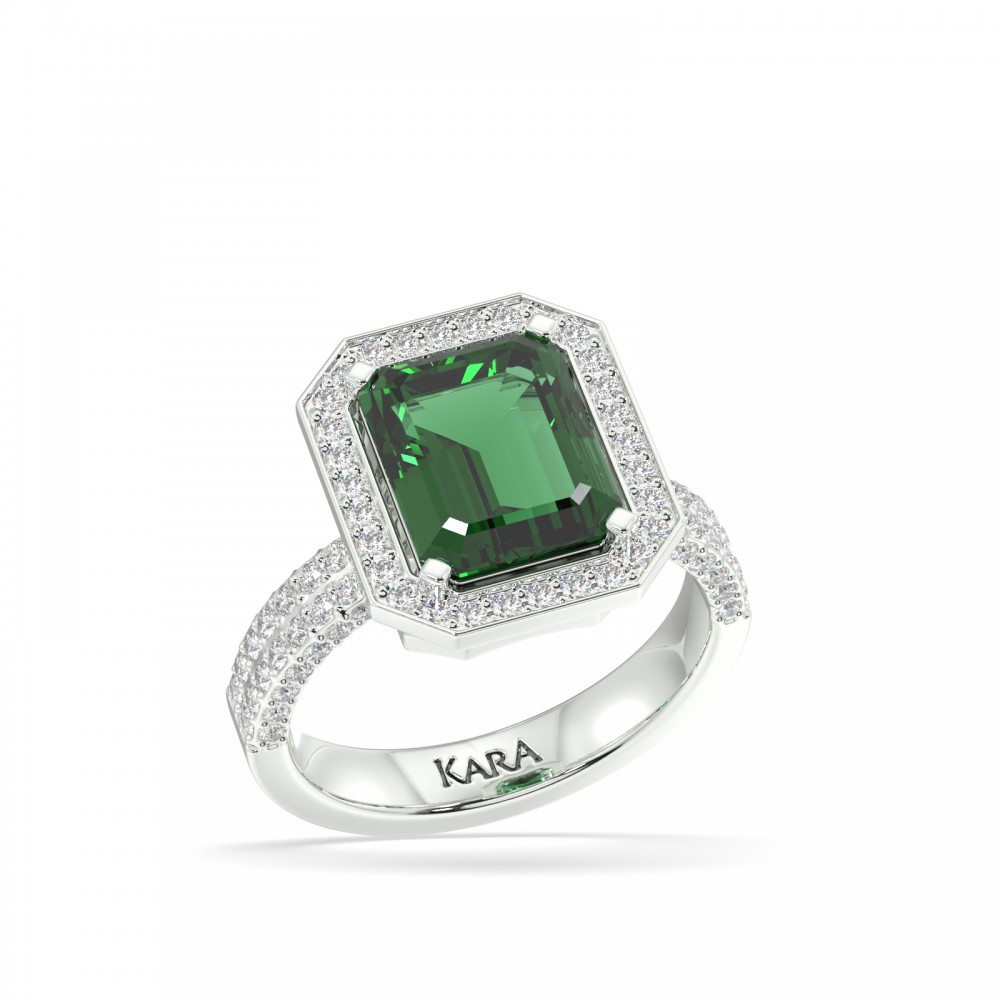Ring with Diamonds of 0.76 ct and Emerald of 3.84 ct