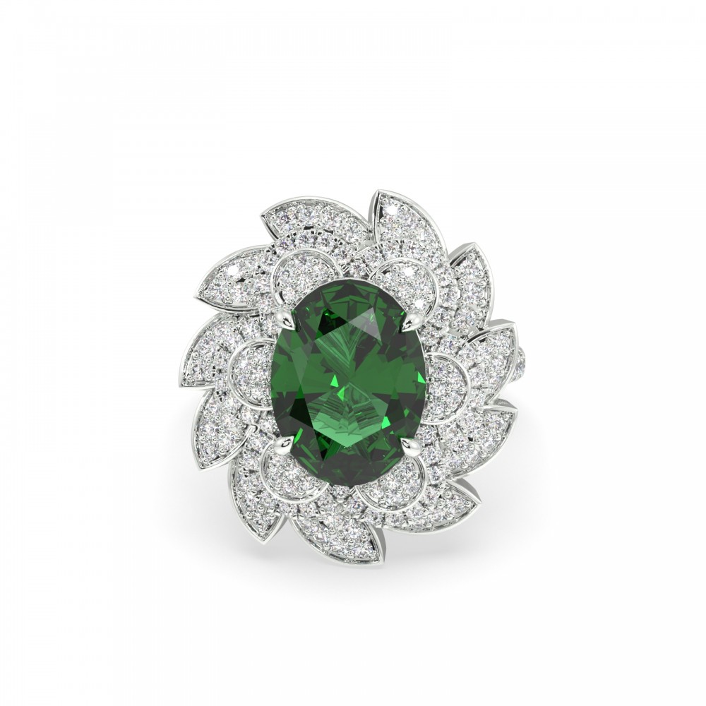 Ring with Diamonds of 0.97 ct and Emerald of 5.10 ct
