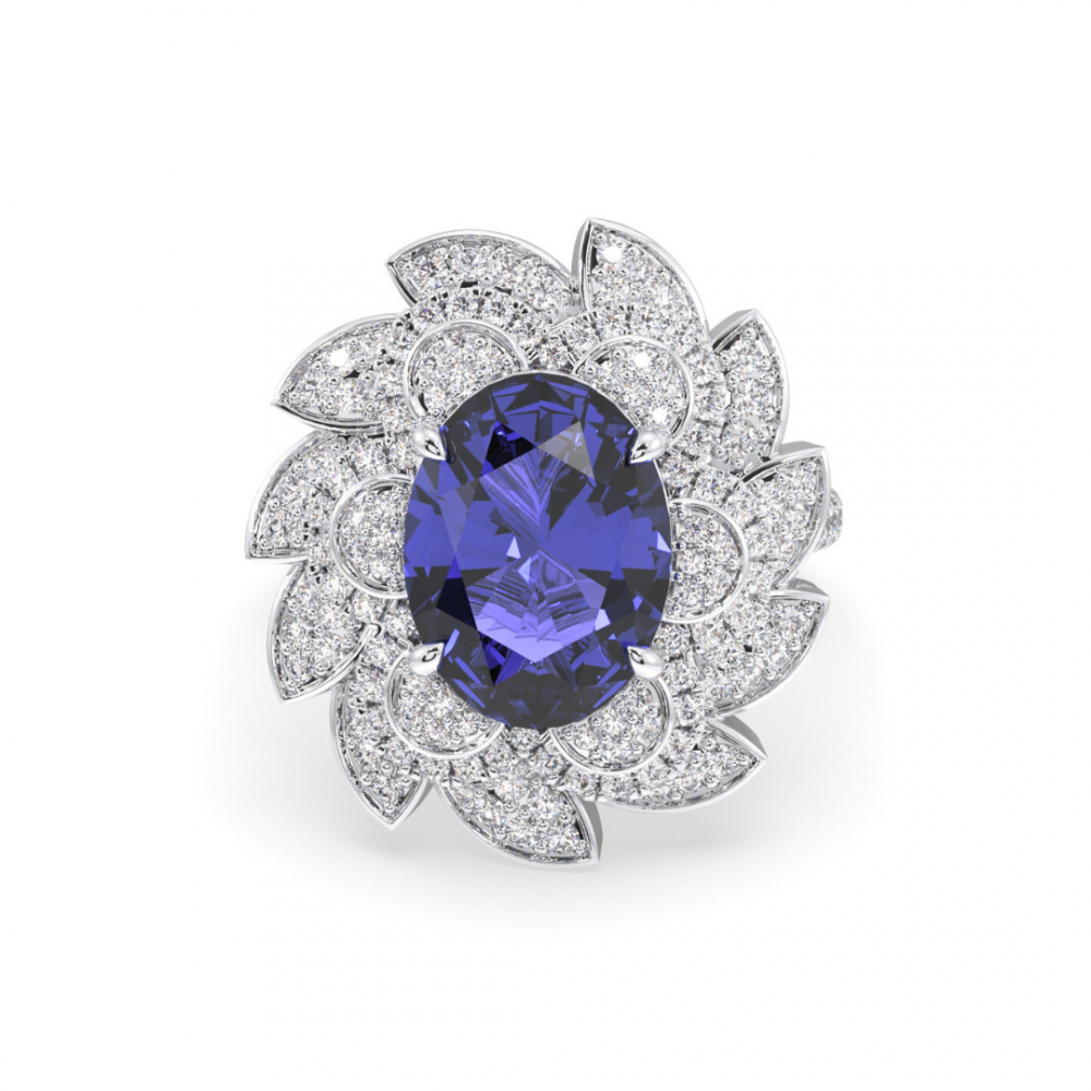 Ring with diamonds of 0.97 ct and Tanzanite of 5.32 ct