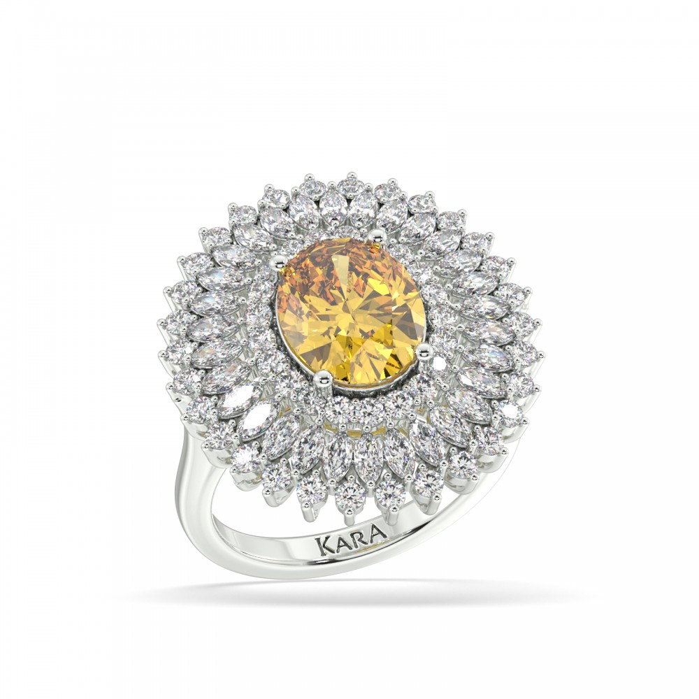 1.07 ct diamond ring, 1.42 ct Marquise diamonds and 3.56 ct yellow sapphire