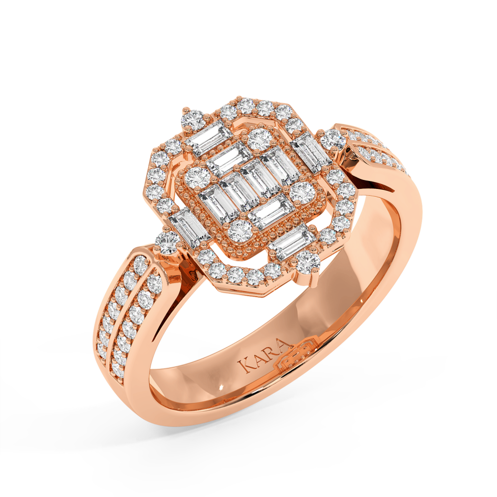 Ring with 0.24 ct Baget Diamonds and 0.33 ct round diamonds