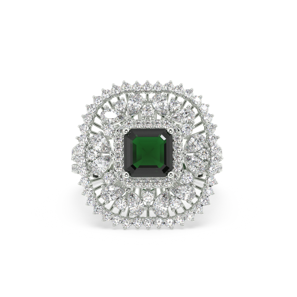 Ring with 1.62 ct. Diamonds and 1.56 ct. Emerald