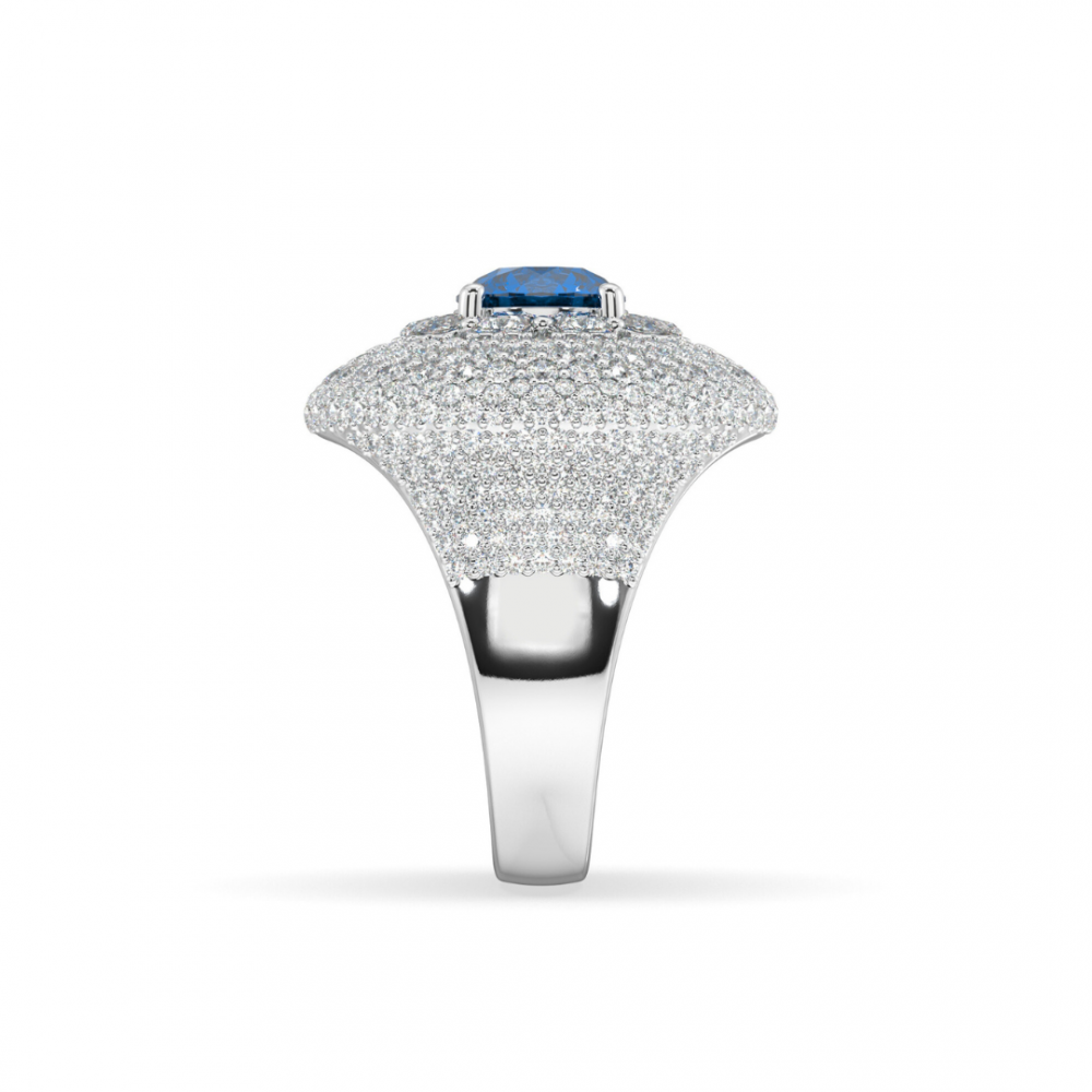 Ring with 2.22 ct Diamonds and 1.70 ct Blue-Topaz