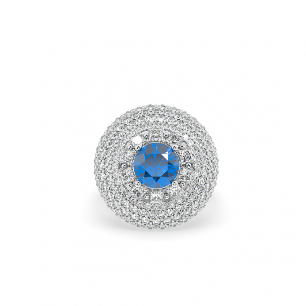 Ring with 2.22 ct Diamonds and 1.70 ct Blue-Topaz