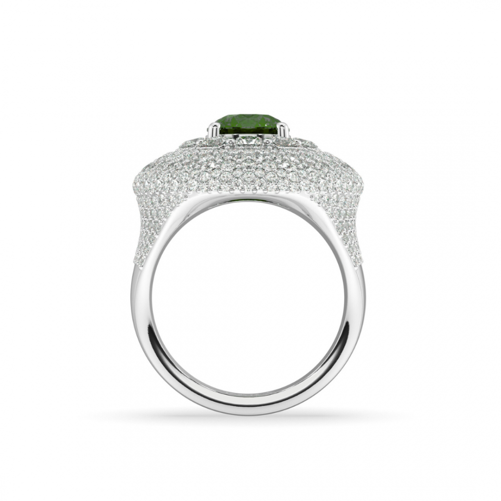 Ring with 2.67 ct Diamonds and 1.10 ct Emerald