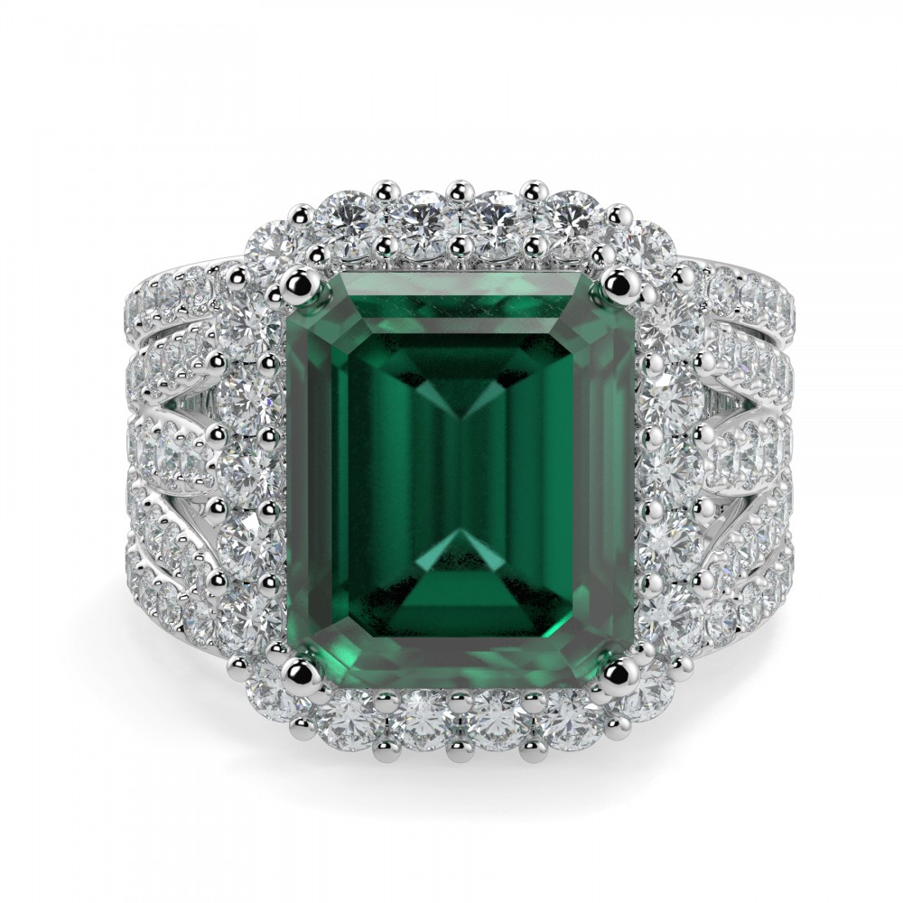 Ring with 2.67 ct Diamonds and 7.17 ct Emerald