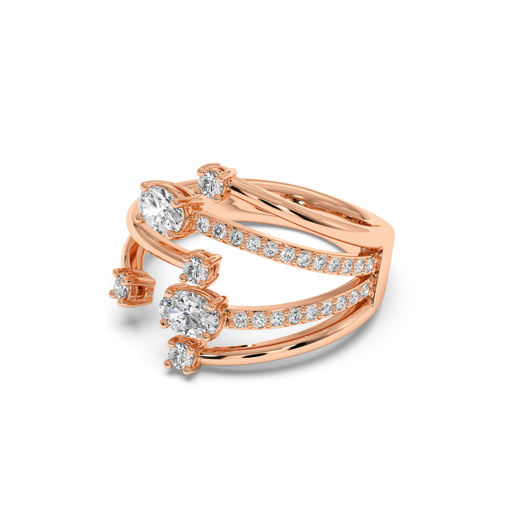 Ring with oval diamonds of 0.48 ct and round diamonds of 0.37 ct